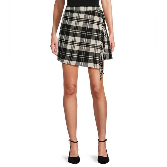 NWT - Antonio Melani Plaid Black and Cream Women's Mini Skirt - Picture 2 of 16